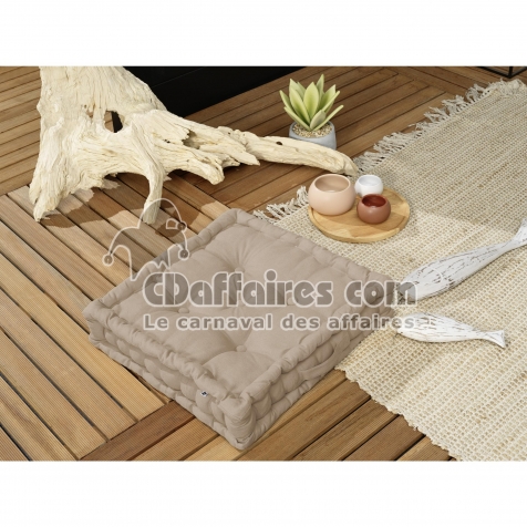 Coussin de sol capitonn&eacute; 50 x 50 x 10 cm &ndash; Coton D&eacute;perlant Anti-UV - Ficelle