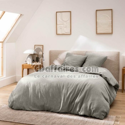 Parure de lit 3 pi&egrave;ces 260 x 240 cm en fils teints lav&eacute;s unis &ndash; Meline Anthracite (60 fils)