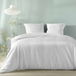 Housse de couette 240 x 220 cm – Microfibre gaufrée ultra douce – Blanc – Effet relief chic + 2 taies