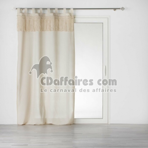 Rideau &agrave; passants 140 x 240 cm &ndash; Polycoton uni & top macram&eacute; &ndash; Samaya Naturel