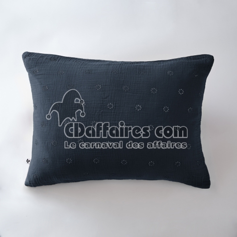 Taie d&rsquo;Oreiller Brod&eacute;e 50 x 70 cm &ndash; Gaze de Coton &ndash; Ga&iuml;a Boho Minuit