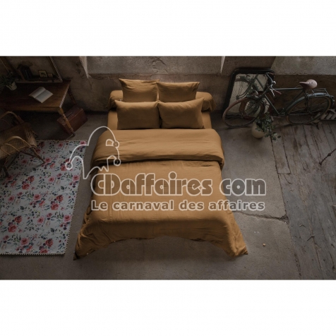 Housse de couette 260x240 cm en double gaze de coton – Collection Gaïa – Coloris Camel