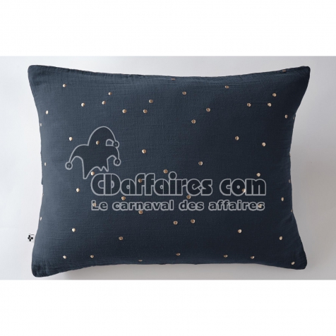 Taie d&rsquo;Oreiller 50 x 70 cm &ndash; Gaze de Coton Brod&eacute;e Fil Or &ndash; Ga&iuml;a Chic Minuit