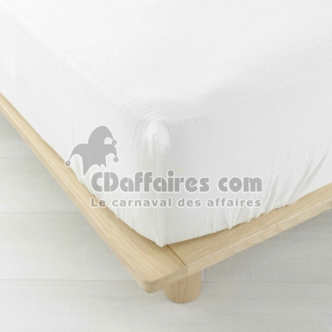 Drap-housse 2 personnes 140 x 190 cm &ndash; Gaze de Coton Uni 57 fils &ndash; Angelia Blanc