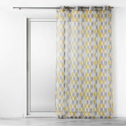 Voilage &agrave; &oelig;illets &ndash; 140 x 240 cm &ndash; imprim&eacute; transfert Palpito &ndash; jaune/blanc