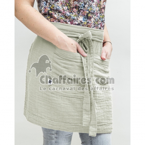 Tablier Serveur 45 x 80 cm &ndash; Gaze de Coton Unie GA&Iuml;A Vert d&rsquo;Eau