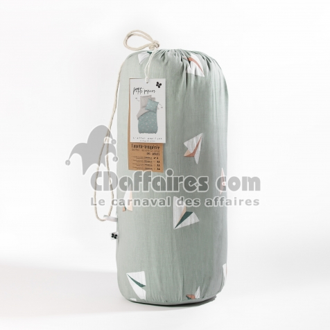 Couette Imprim&eacute;e 140 x 200 cm + 1 Taie d'Oreiller 60 x 60 cm &ndash; Coton Imprim&eacute; Petits Papiers