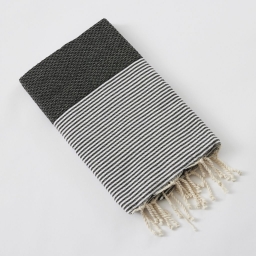 Fouta avec Franges 100 x 200 cm – 100% Coton Tissé Teint Marin Ebène