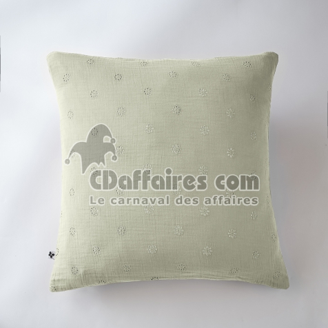 Taie d&rsquo;Oreiller Brod&eacute;e 60 x 60 cm &ndash; Gaze de Coton &ndash; Ga&iuml;a Boho Vert d'eau