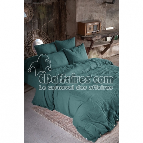 Housse de couette 2 personnes 240x220 cm – Double gaze de coton Luxe – Bleu canard – Gaïa