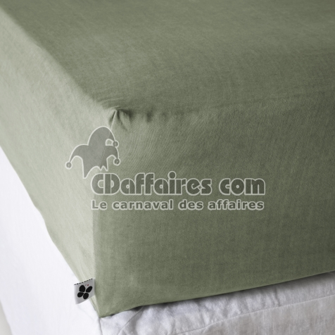 Drap-housse 180 x 200 cm &ndash; Lyocell uni Thym &ndash; LYSANDRE &ndash; Bonnet 30 cm
