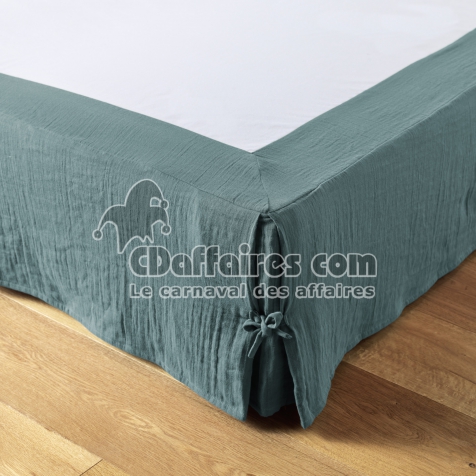 Cache-sommier 140 x 190 cm &ndash; Double Gaze de Coton 125 g/m&sup2; &ndash; Ga&iuml;a Bleu Canard