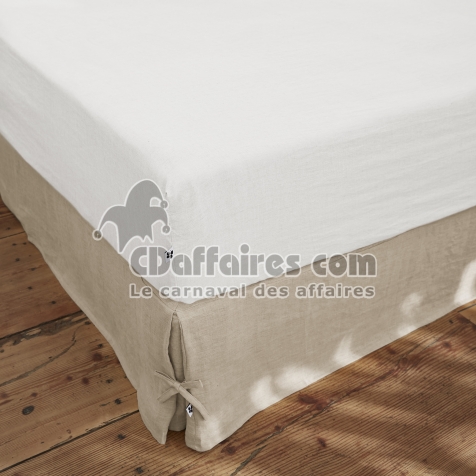 Drap Housse 140 x 190 cm &ndash; Lin Lav&eacute; Fran&ccedil;ais Luxe Soline &ndash; Blanc