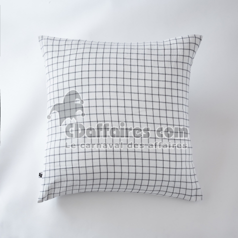 Taie d&rsquo;oreiller 60 x 60 cm &ndash; Gaze de Coton Tiss&eacute;e &ndash; Ga&iuml;a Mix &ndash; Petits Carreaux Blanc