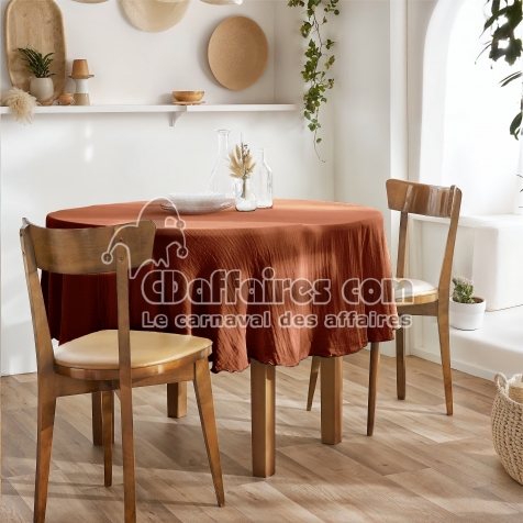 Nappe ronde 180 cm &ndash; Double gaze de coton &ndash; Ga&iuml;a Terracotta