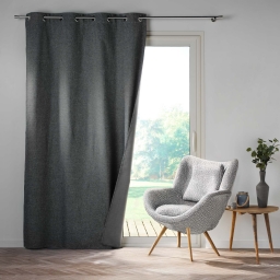 Rideau &agrave; &OElig;illets 140 x 260 cm &ndash; 100 % Occultant / Chambray Uni &ndash; Cr&eacute;puscule Anthracite