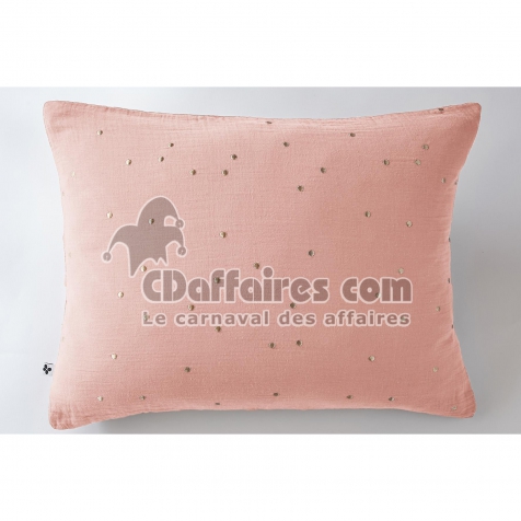 Taie d&rsquo;Oreiller 50 x 70 cm &ndash; Gaze de Coton Brod&eacute;e Fil Or &ndash; Ga&iuml;a Chic Rose p&ecirc;che