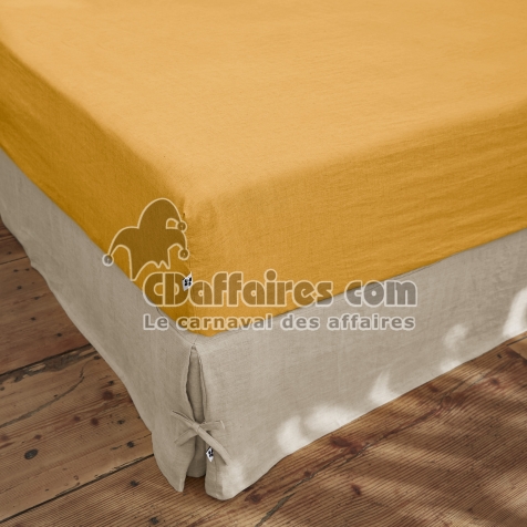 Drap Housse 140 x 190 cm &ndash; Lin Lav&eacute; Fran&ccedil;ais Luxe Soline &ndash; Miel
