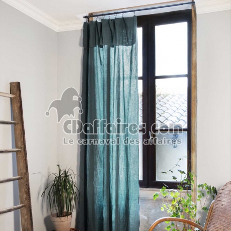 Rideau ajustable + 8 anneaux pince &ndash; Gaze de coton &ndash; 140 x 300 cm &ndash; Bleu canard &ndash; Ga&iuml;a