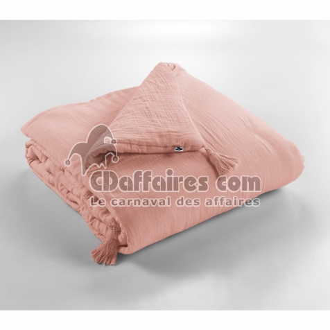 &Eacute;dredon 150 x 150 cm &ndash; Double Gaze de Coton &ndash; Rose P&ecirc;che