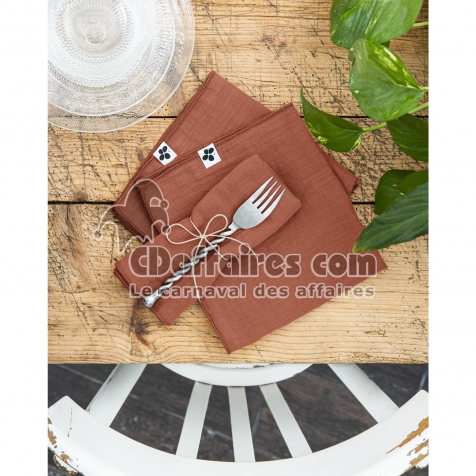 Lot de 3 Serviettes 40 x 40 cm – Double Gaze de Coton – Gaïa terracotta