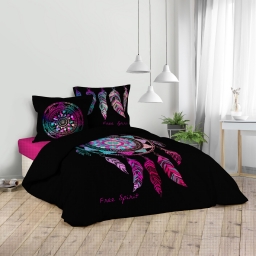 Housse de couette 240 x 220 cm + 2 taies – Coton 42 fils – Imprimé placé Porte Bonheur