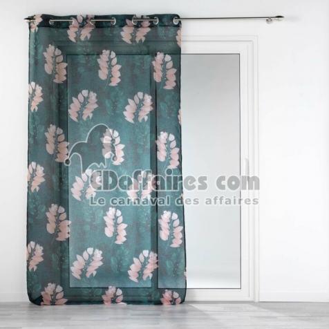 Voilage &agrave; &OElig;illets 140 x 240 cm &ndash; Voile Sabl&eacute; Imprim&eacute; &ndash; Belline &Eacute;meraude
