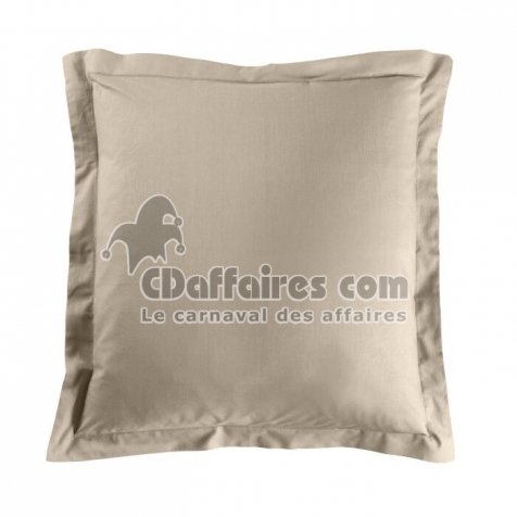Taie d&rsquo;oreiller 63 x 63 cm coton 57 fils Lina Sable &ndash; Volant plat avec point bourdon