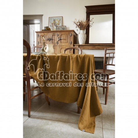 Nappe Rectangle 170 x 350 cm &ndash; Lin Lav&eacute; Fran&ccedil;ais Luxe Soline - CaramelNappe Rectangle 170 x 350 cm &ndash; Lin Lav&eacute; Fran&ccedil;ais Luxe Soline - Caramel