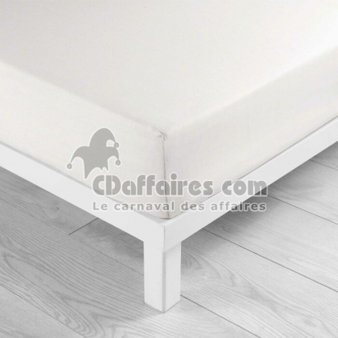 Drap-housse 2 personnes 140 x 190 cm coton 57 fils LINA Blanc &ndash; Bonnet 30 cm