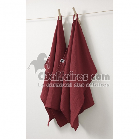 Lot de 2 Essuie-Mains 50 x 70 cm &ndash; Double Gaze de Coton &ndash; GA&Iuml;A &ndash;  Bordeaux