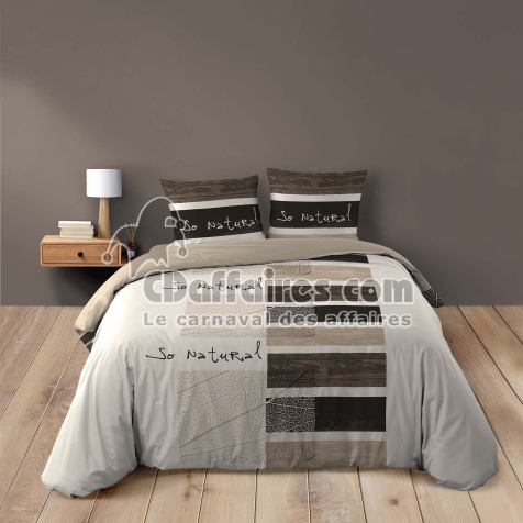 Housse de couette 260 x 240 cm + 2 taies &ndash; Coton 42 fils &ndash; Motif So Natural