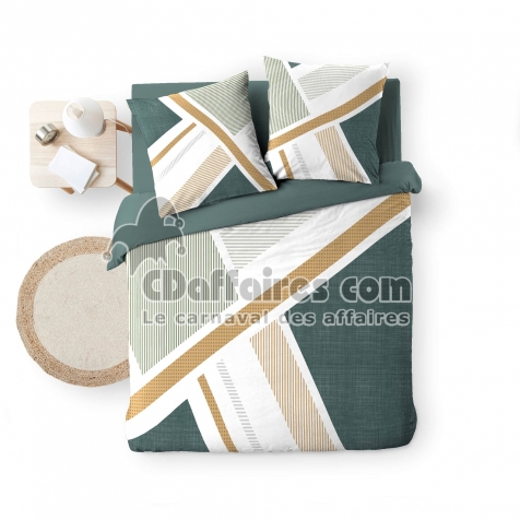 Parure de lit 3 pi&egrave;ces Z&Eacute;PHYRA Vert &ndash; 240 x 220 cm + 2 taies &ndash; 100 % coton 42 fils/cm&sup2;