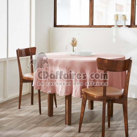 Nappe ronde 180 cm &ndash; Double gaze de coton &ndash; Ga&iuml;a Rose P&ecirc;che