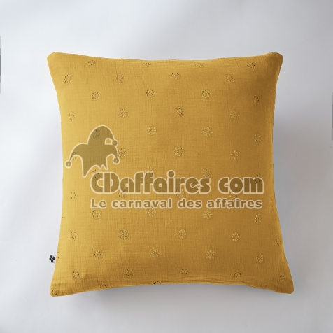 Taie d&rsquo;Oreiller Brod&eacute;e 60 x 60 cm &ndash; Gaze de Coton &ndash; Ga&iuml;a Boho Safran