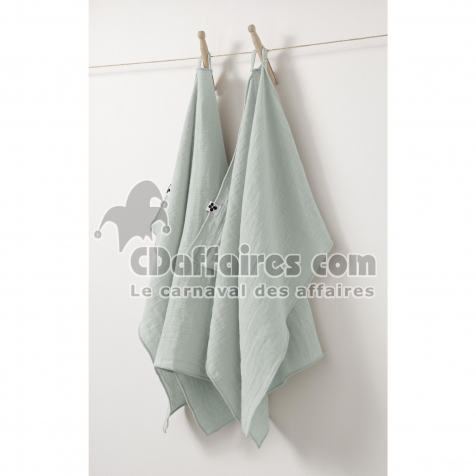 Lot de 2 Essuie-Mains 50 x 70 cm &ndash; Double Gaze de Coton &ndash; GA&Iuml;A &ndash; Eucalyptus