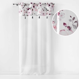 Panneau &agrave; &OElig;illets 140x240 cm &ndash; Voile Sabl&eacute; Blanc avec Top Velours Imprim&eacute; Floral Velvet Flower