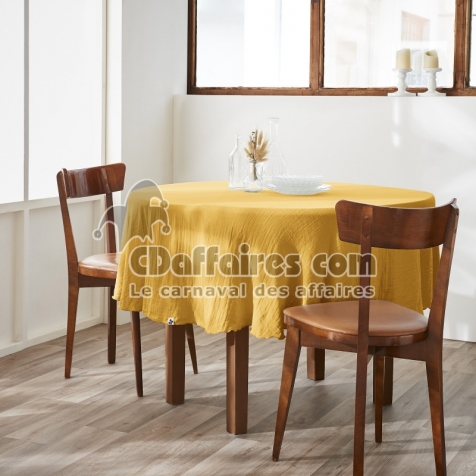 Nappe ronde 180 cm &ndash; Double gaze de coton &ndash; Ga&iuml;a Safran
