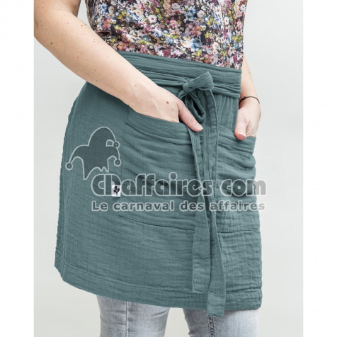 Tablier Serveur 45 x 80 cm &ndash; Gaze de Coton Unie GA&Iuml;A Bleu Canard