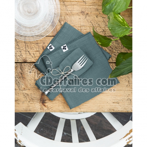 Lot de 3 Serviettes 40 x 40 cm &ndash; Double Gaze de Coton &ndash; Ga&iuml;a Bleu canard