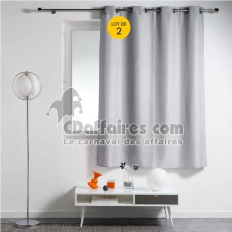 Lot de 2 Rideaux Sp&eacute;cial Petites Fen&ecirc;tres &agrave; &OElig;illets 140 x 180 cm &ndash; Uni Gris &ndash; Essentiel