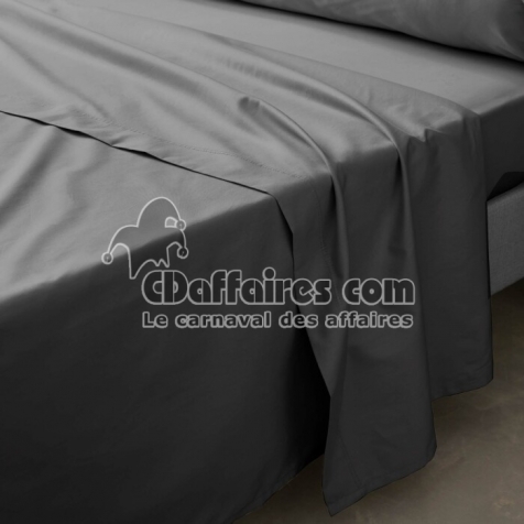 Drap plat 2 personnes 240 x 300 cm &ndash; Percale de coton 78 fils &ndash; Coloris Acier
