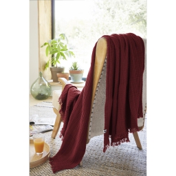 Plaid à franges 130 x 160 cm – Double Gaze de Coton – GAÏA Bordeaux