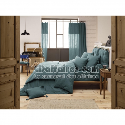 Housse de couette double gaze de coton 200 x 200 cm &ndash; GA&Iuml;A Bleu Canard