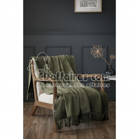 Plaid 130 x 160 cm &ndash; Coton Textur&eacute; Sixtine &ndash; Coloris Thym &ndash; 210 g/m&sup2;