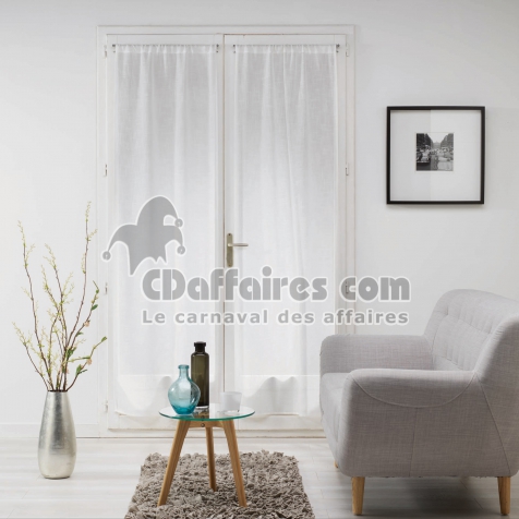 Paire de voilages droits passe-tringle 2 x 70 x 200 cm &ndash; Effet lin tiss&eacute; &ndash; Milza Blanc
