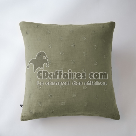 Taie d&rsquo;Oreiller Brod&eacute;e 60 x 60 cm &ndash; Gaze de Coton &ndash; Ga&iuml;a Boho Romarin