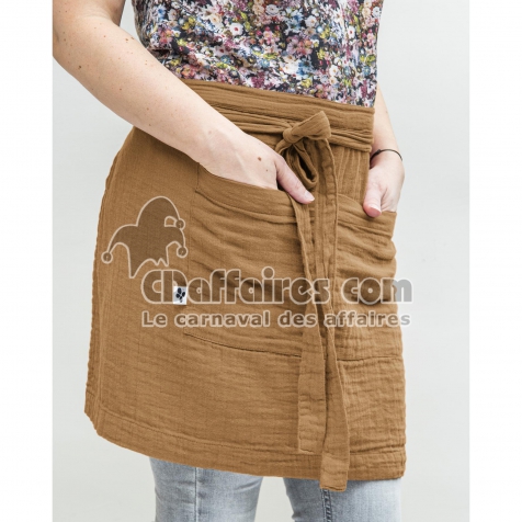 Tablier Serveur 45 x 80 cm &ndash; Gaze de Coton Unie GA&Iuml;A Camel
