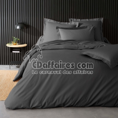 Housse de couette 2 personnes 240 x 220 cm &ndash; Percale de coton 78 fils &ndash; Acier