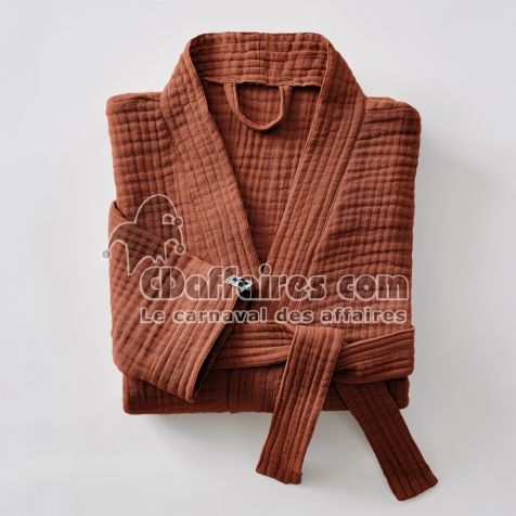 Peignoir kimono mixte L/XL en quadruple gaze de coton 220 g/m&sup2; &ndash; Ga&iuml;a Terracotta